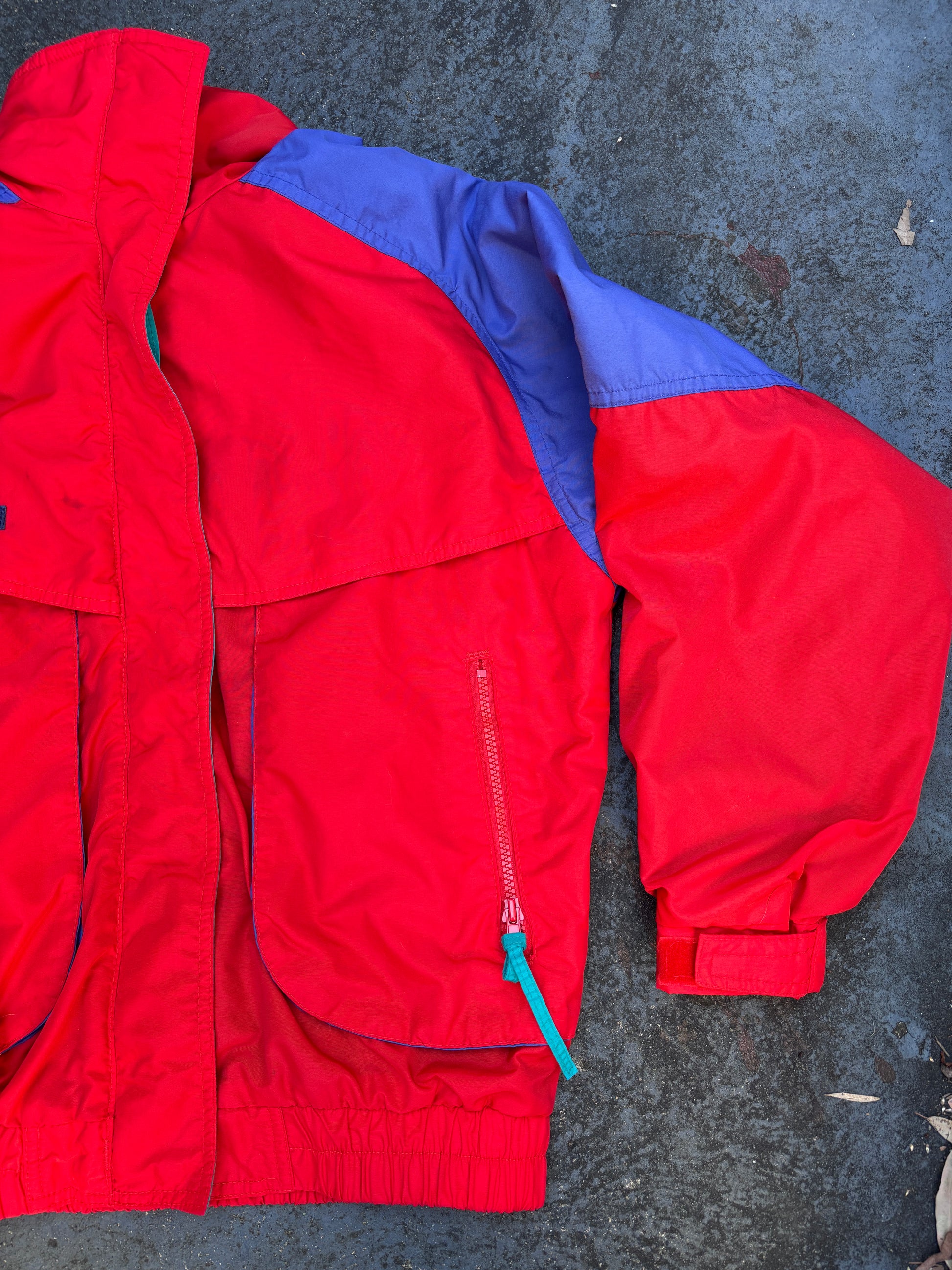 Vintage 90s Columbia Powder Keg Jacket Size M Red Green Nylon Windbreaker Zip