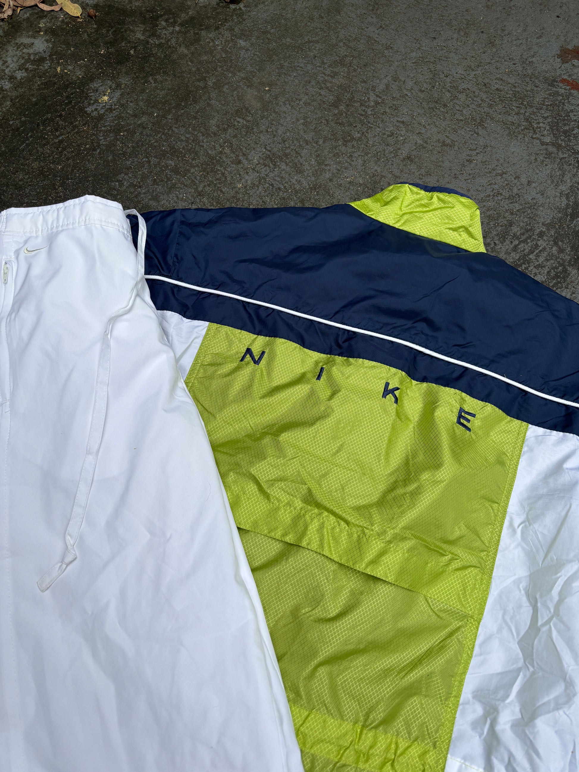 Vintage 90s Y2K Nike Tracksuit Set Sz S Blue Green Spell Out Jacket White Pants