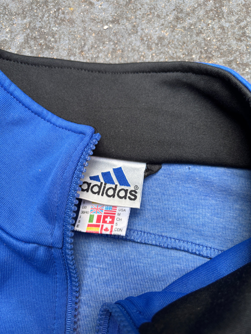 Vintage 90s Adidas Jacket Size L Blue Navy 3 Stripe Football Satin Style Finish