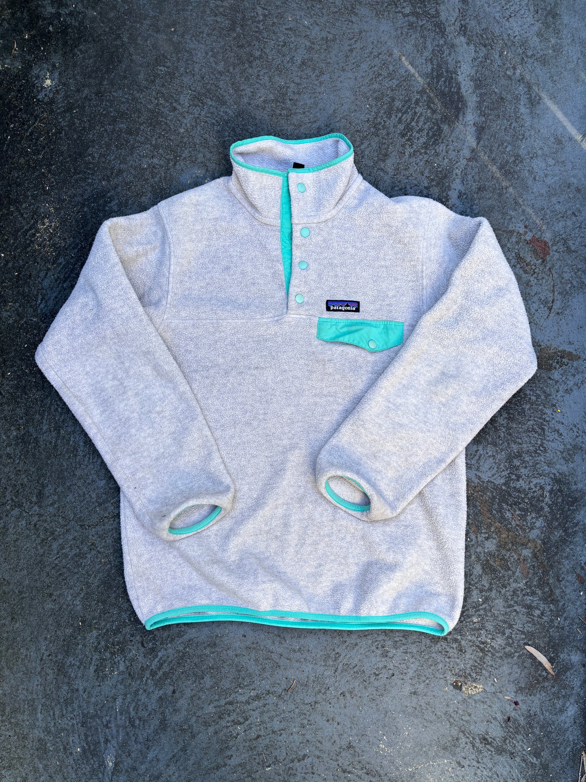 Patagonia Synchilla Snap T Jumper Size XS Grey Green Detail Fleece Pullover