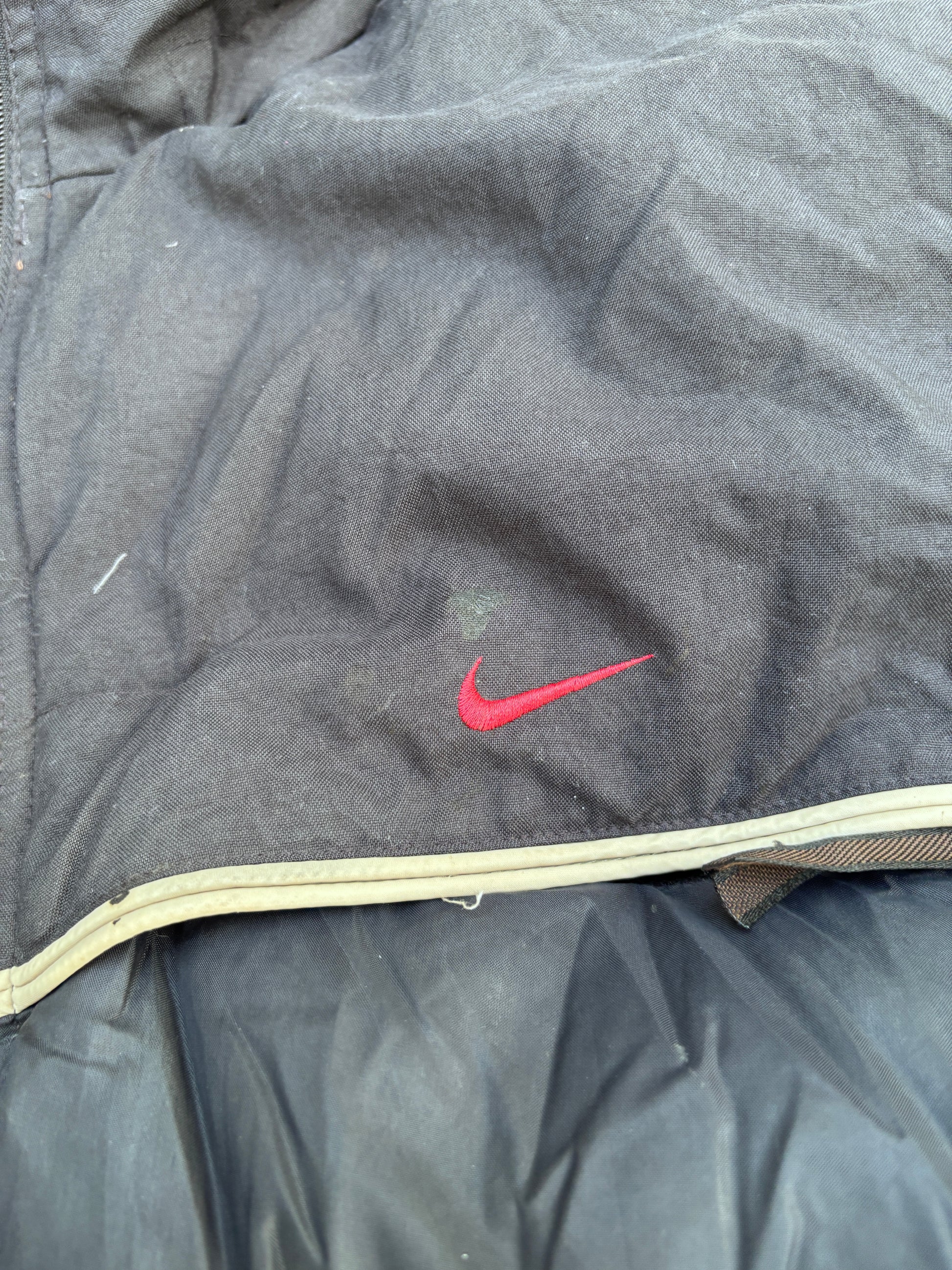 Vintage 90s Nike Down Puffer Jacket Size L Oversized Black Red Swoosh Full Zip