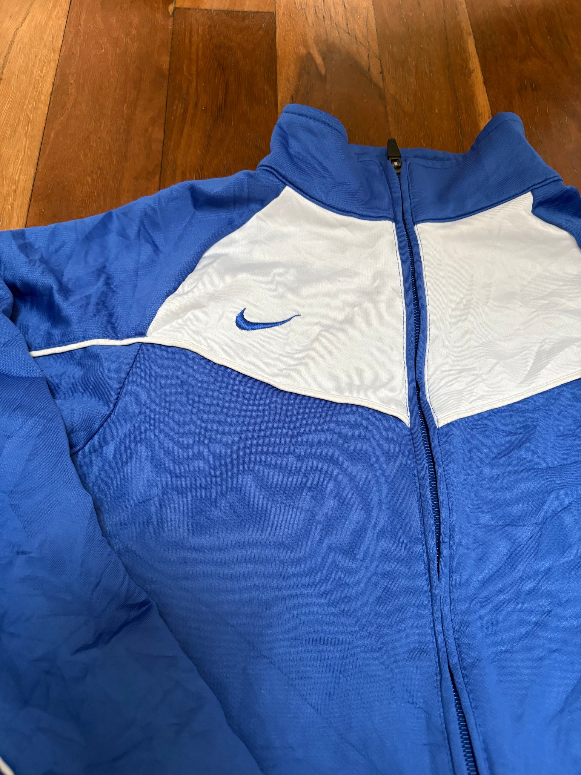Vintage Y2K Nike Jacket Size M Blue White Detail Piping Satin Style Full Zip