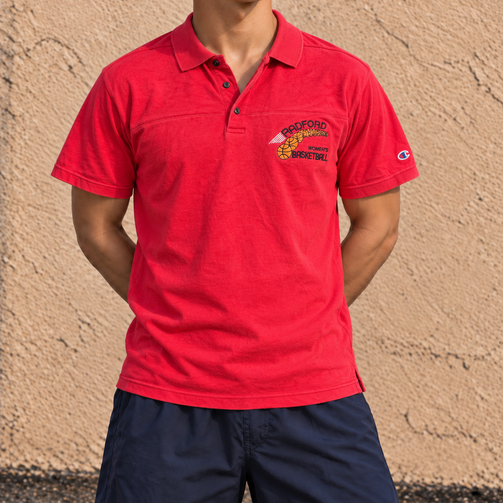 Vintage 90s Champion Basketball Polo Shirt Men's Large Red Sportwear