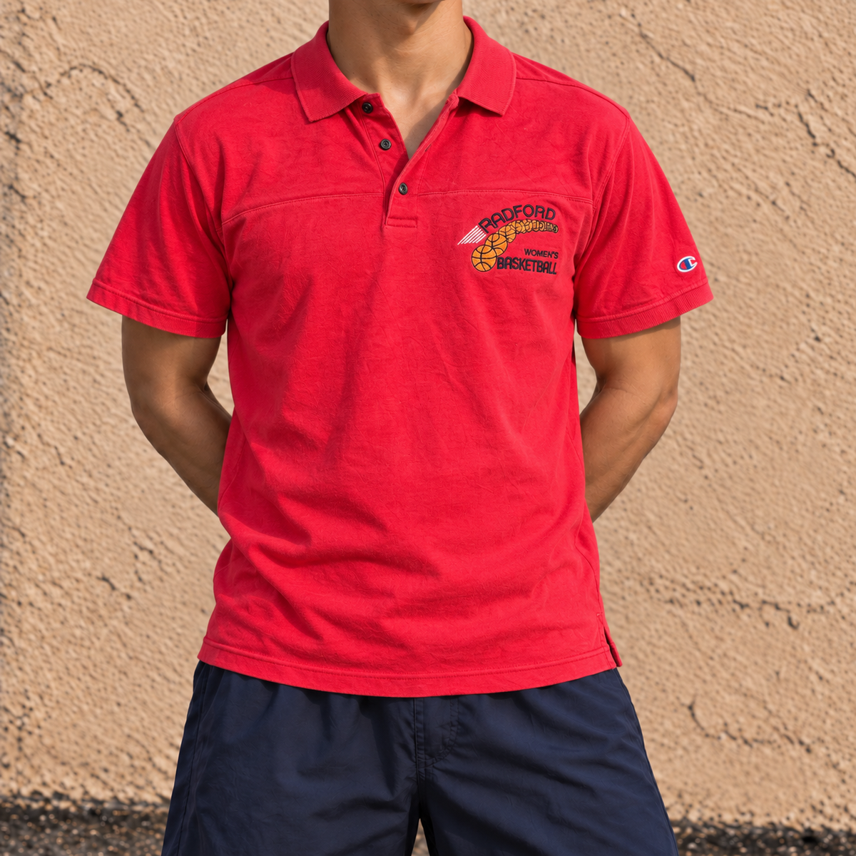 Vintage 90s Champion Basketball Polo Shirt Men's Large Red Sportwear