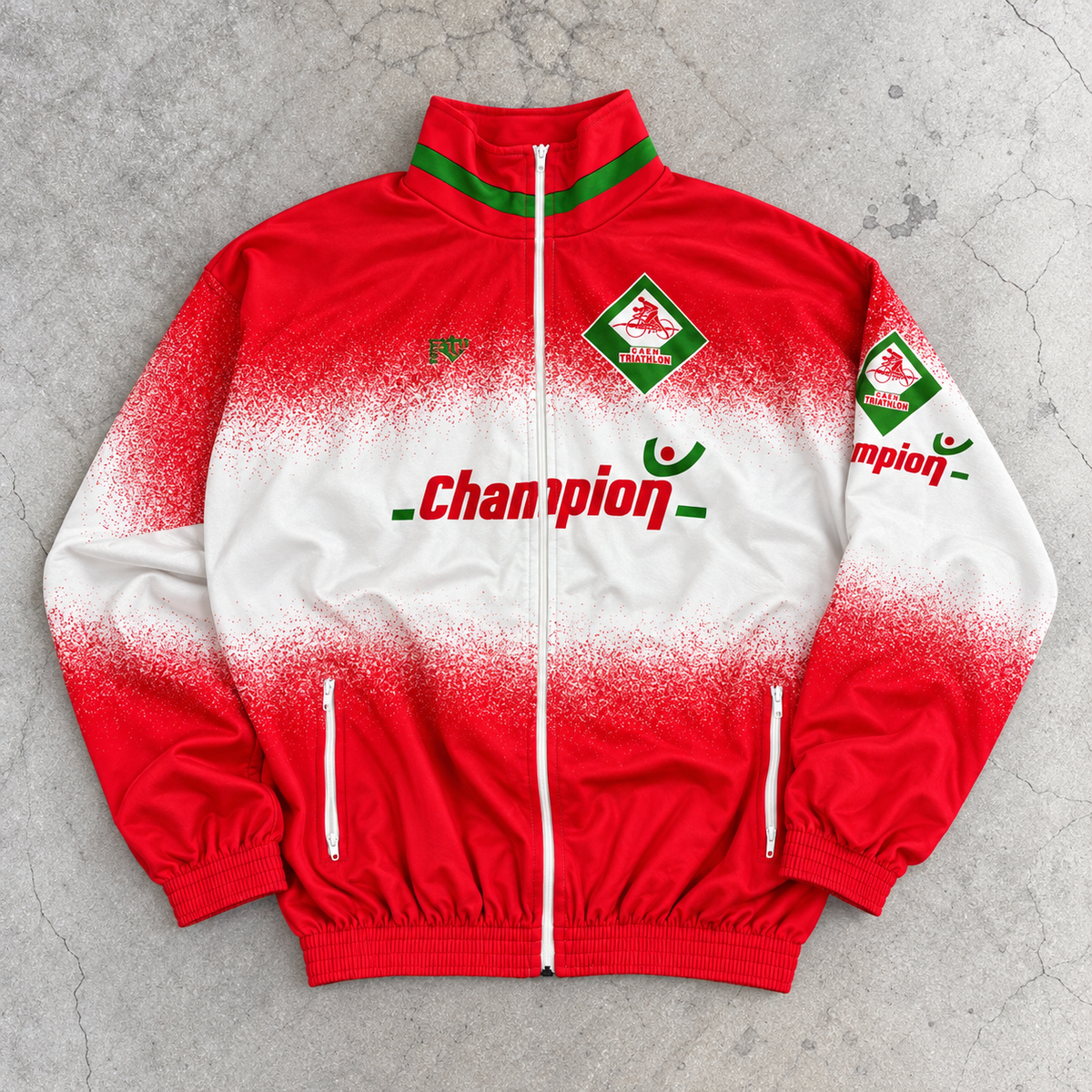 Vintage French Cycling Jacket Men's Medium Red White Caen Triathlon