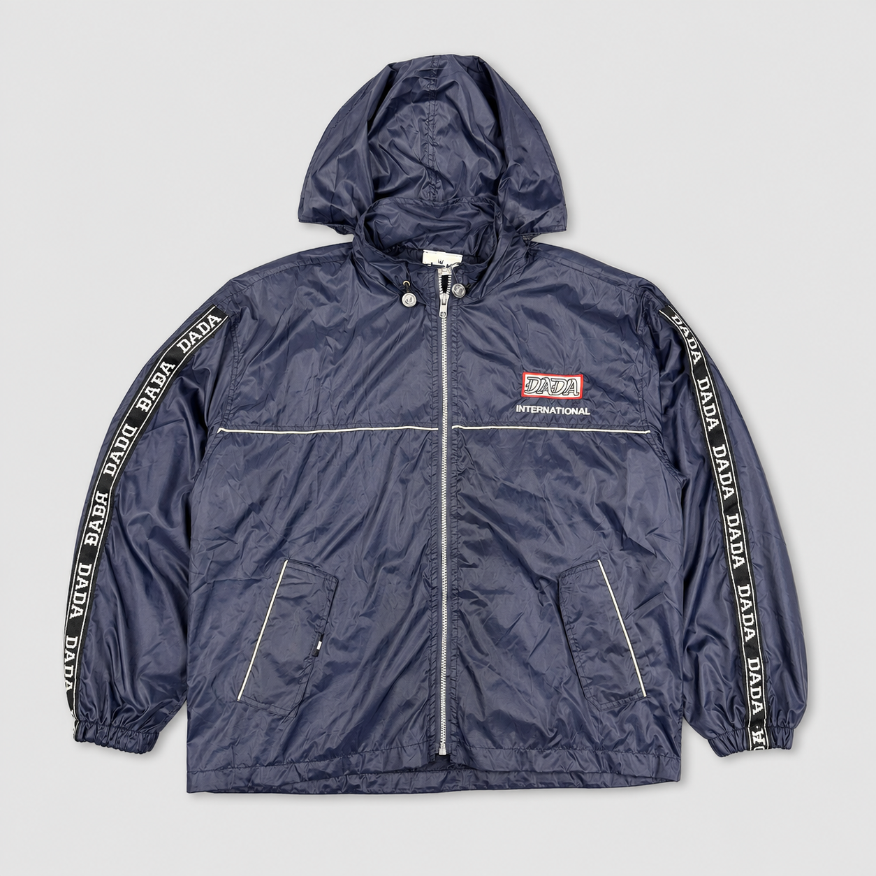DADA Supreme Jacket Men's S Navy Tape Spell Out Logo Deadstock Hip Hop Windbreaker