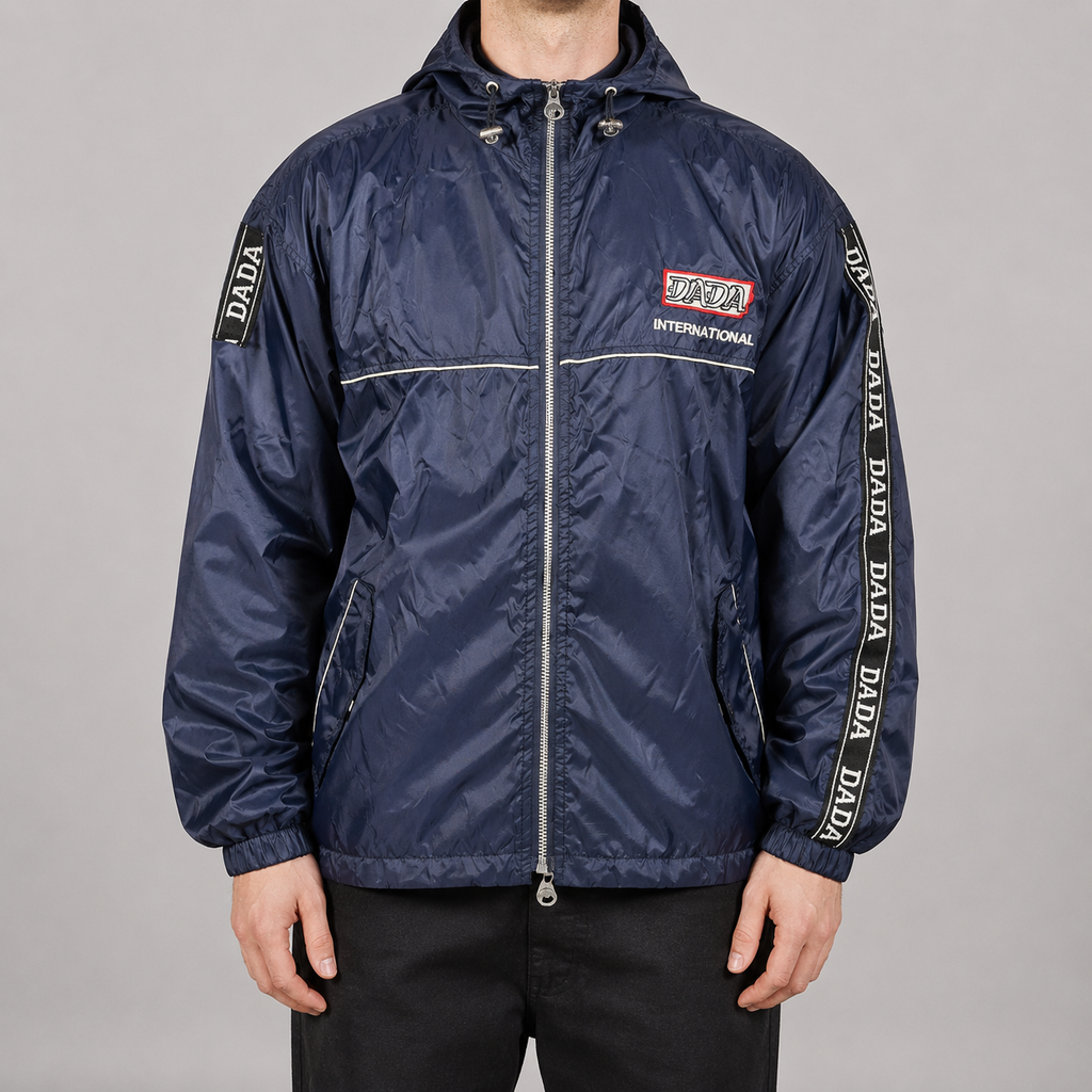 DADA Supreme Jacket Men's S Navy Tape Spell Out Logo Deadstock Hip Hop Windbreaker