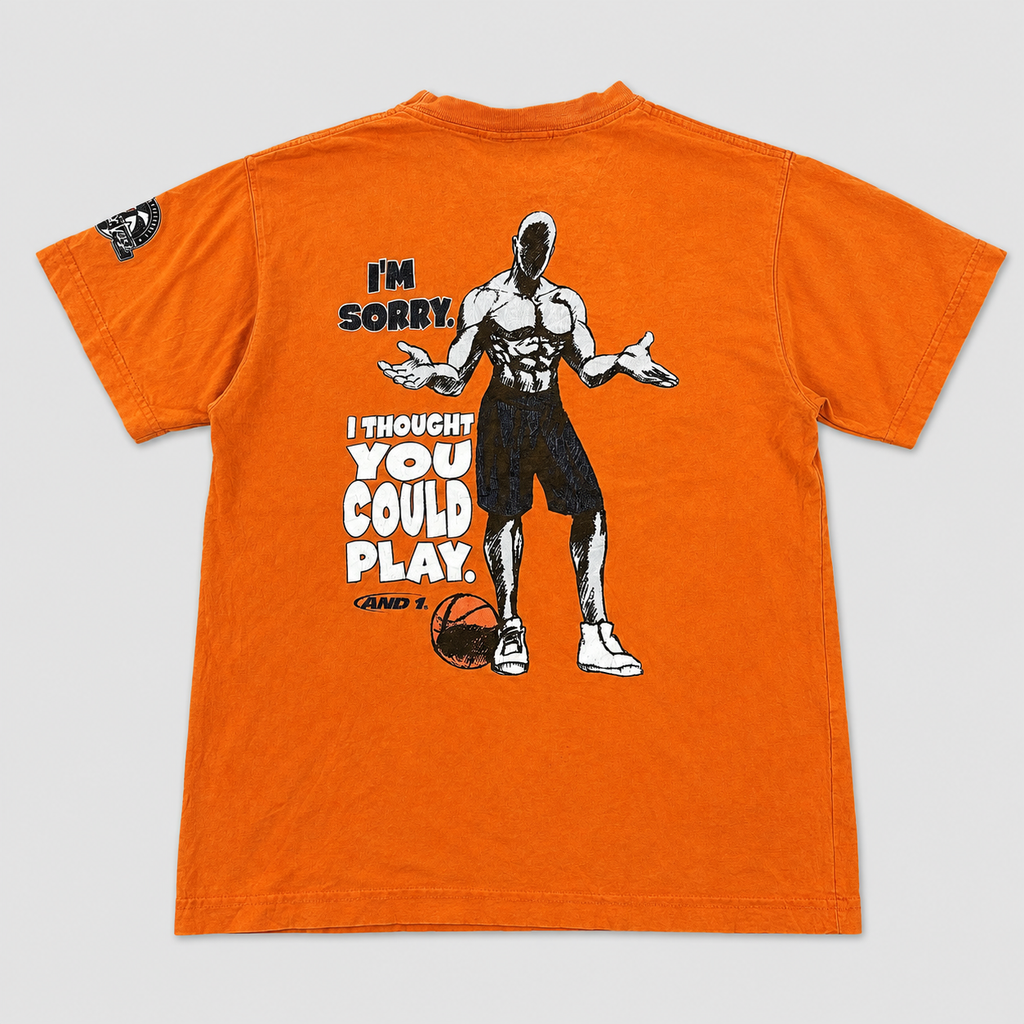 2000s AND1 Trash Talk Basketball T-shirt Men's Small Orange 'Thought you Could Play'
