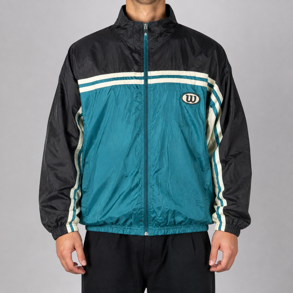 Vintage Wilson Tennis Jacket Men's XL Green Black Nylon Windbreaker