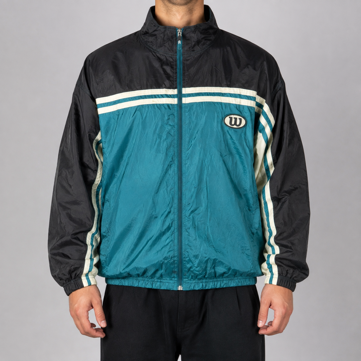 Vintage Wilson Tennis Jacket Men's XL Green Black Nylon Windbreaker