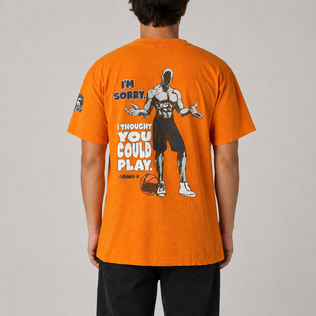 2000s AND1 Trash Talk Basketball T-shirt Men's Small Orange 'Thought you Could Play'