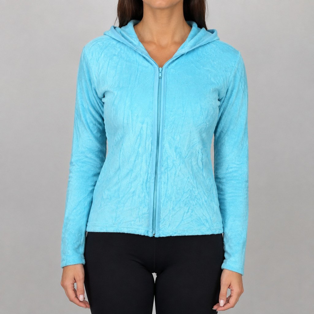 Y2K Anne Lewin Velour Hoodie Women's XS Blue Jumper