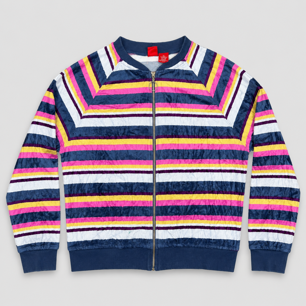 Y2K Mossimo Velour Jumper Women's Small Striped Multi Colour Zip Up