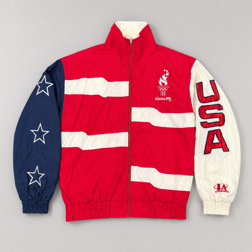 90s Atlanta Olympics Team USA Jacket Men's XL Red White Blue Stripe Windbreaker