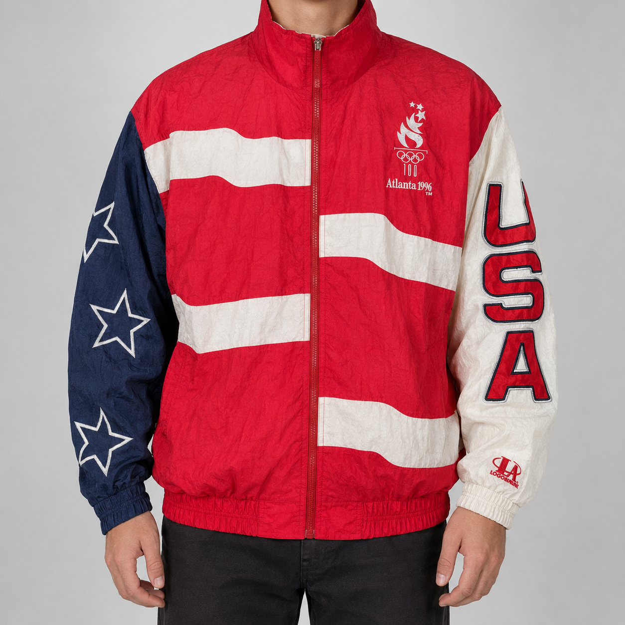 90s Atlanta Olympics Team USA Jacket Men's XL Red White Blue Stripe Windbreaker
