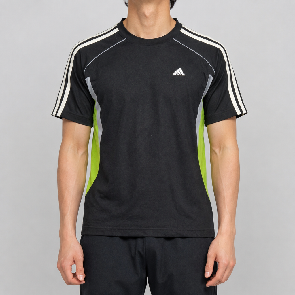 2000s Adidas Activewear T-shirt Men's Medium Black Green Tee
