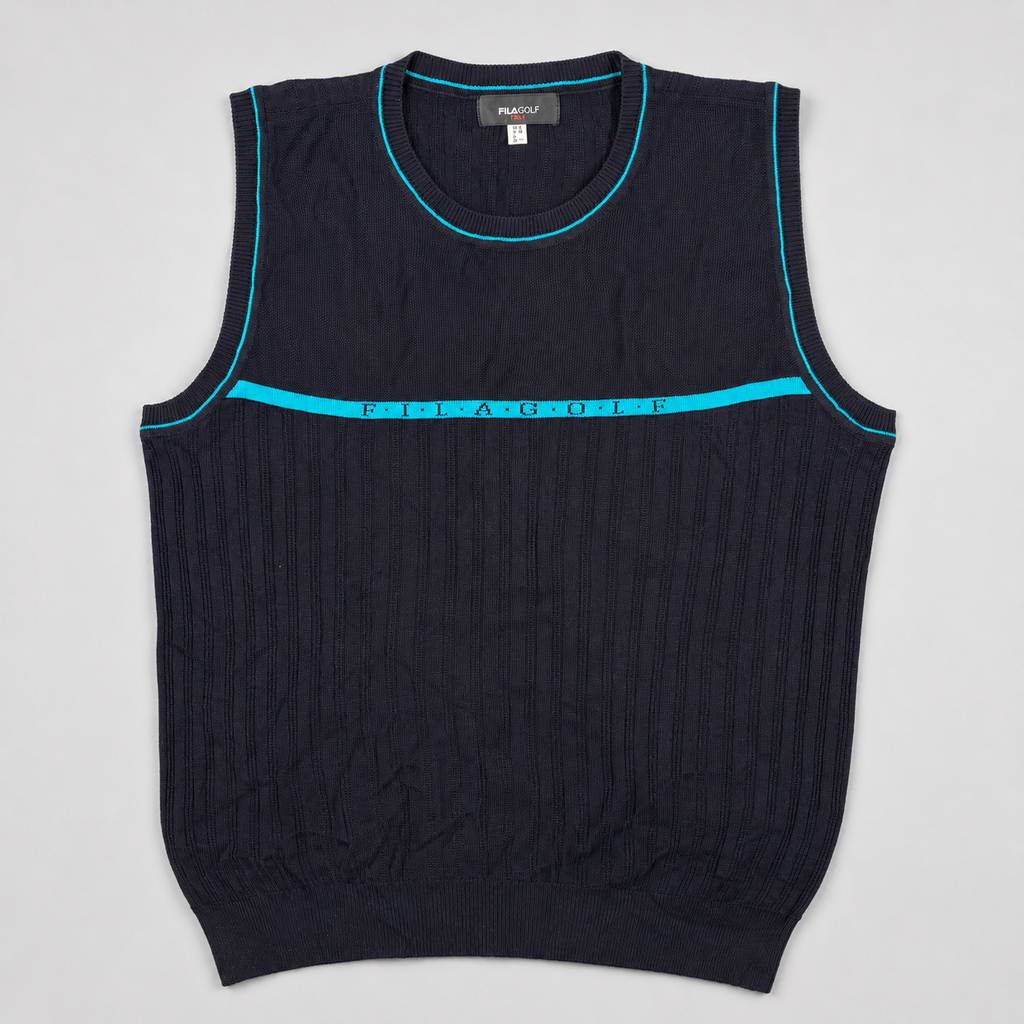Vintage FILA Golf Vest Women's Small Black Blue Knit Activewear Sweater
