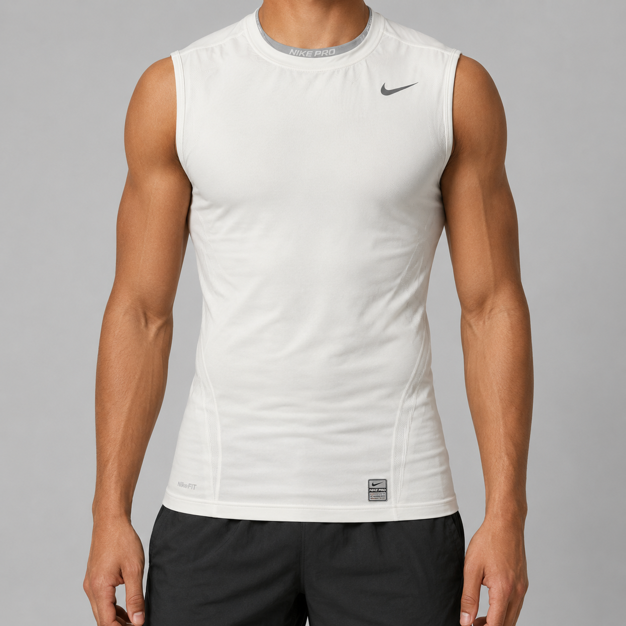 Nike Pro Activewear Tank Men's Large White Grey Tight Fit Gym Shirt