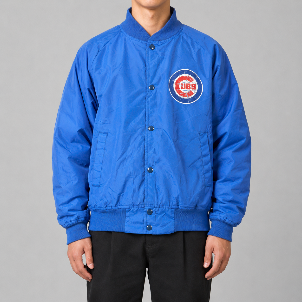 Vintage Chicago Cubs Jacket Men's XL Blue Snap Button Windbreaker