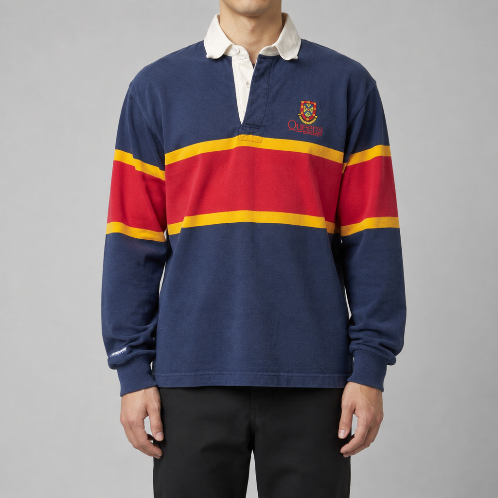 Vintage  Barbarian Queen's Rugby Polo Men's Large Navy Striped Heavy Cotton