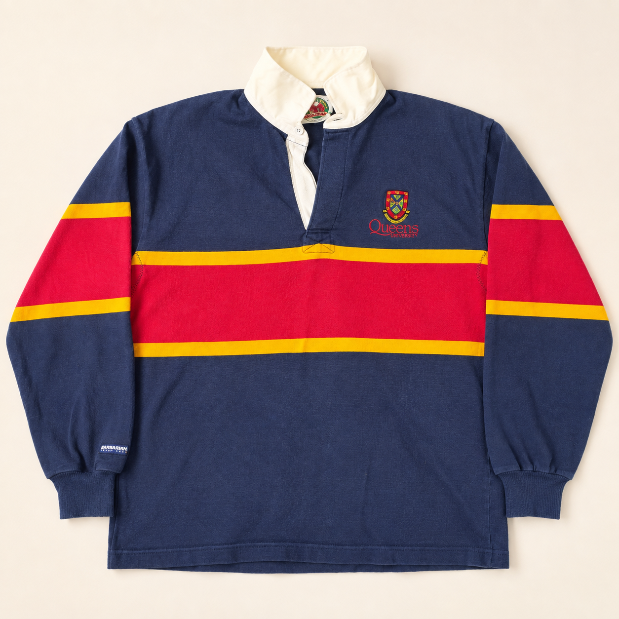 Vintage  Barbarian Queen's Rugby Polo Men's Large Navy Striped Heavy Cotton