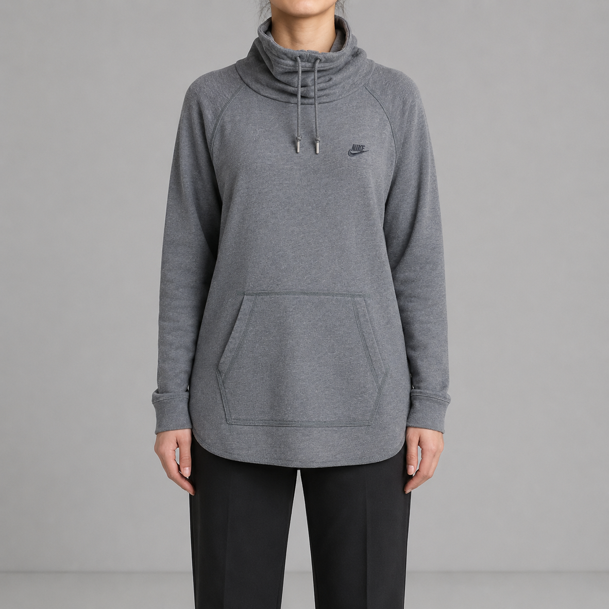 Vintage Y2K Nike Funnel Neck Jumper Women's Small Grey Blue Swoosh Logo