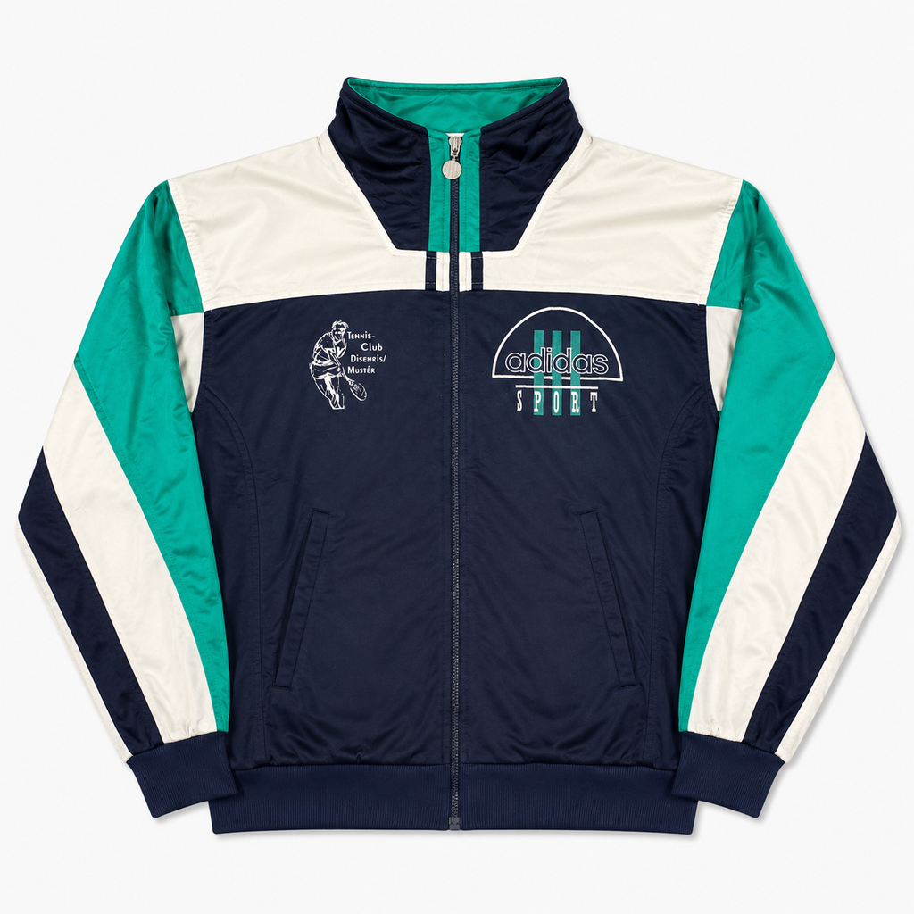 Vintage 90s Adidas Jacket Men's Small Blue Green Tennis Club Full Zip