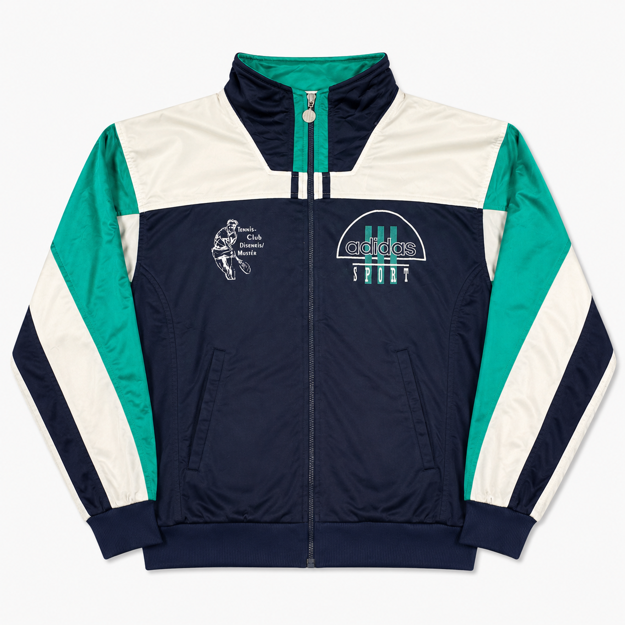 Vintage 90s Adidas Jacket Men's Small Blue Green Tennis Club Full Zip