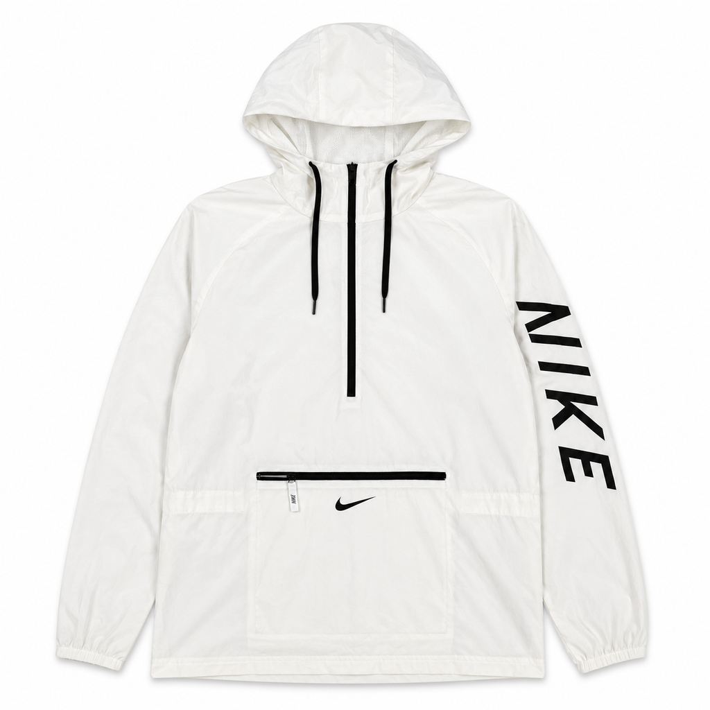 Nike Dri-fit Hoodie Jacket Men's Small White Black Spell Out Logo Anorak