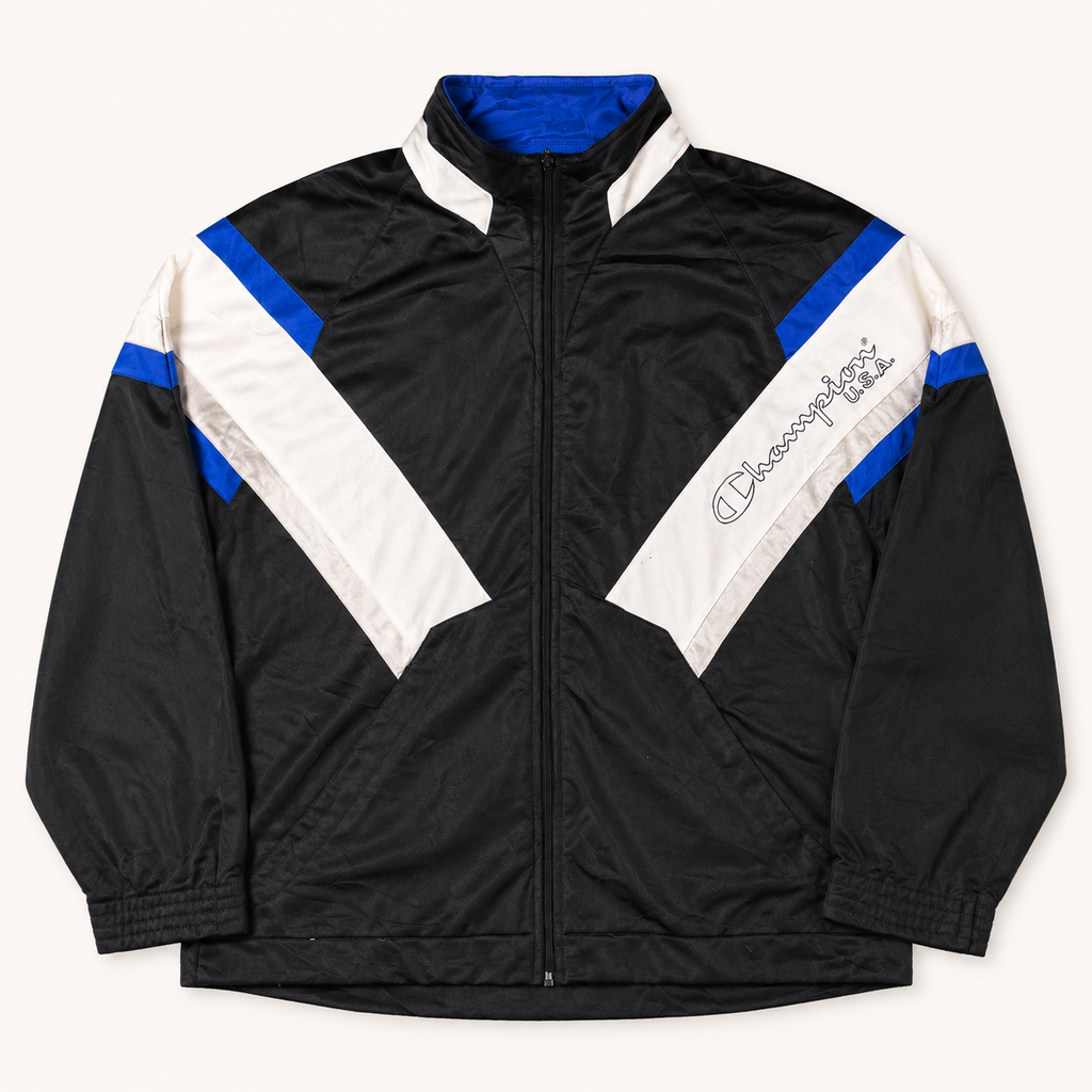 Vintage Champion USA Jacket Men's Large Black Blue Full Zip