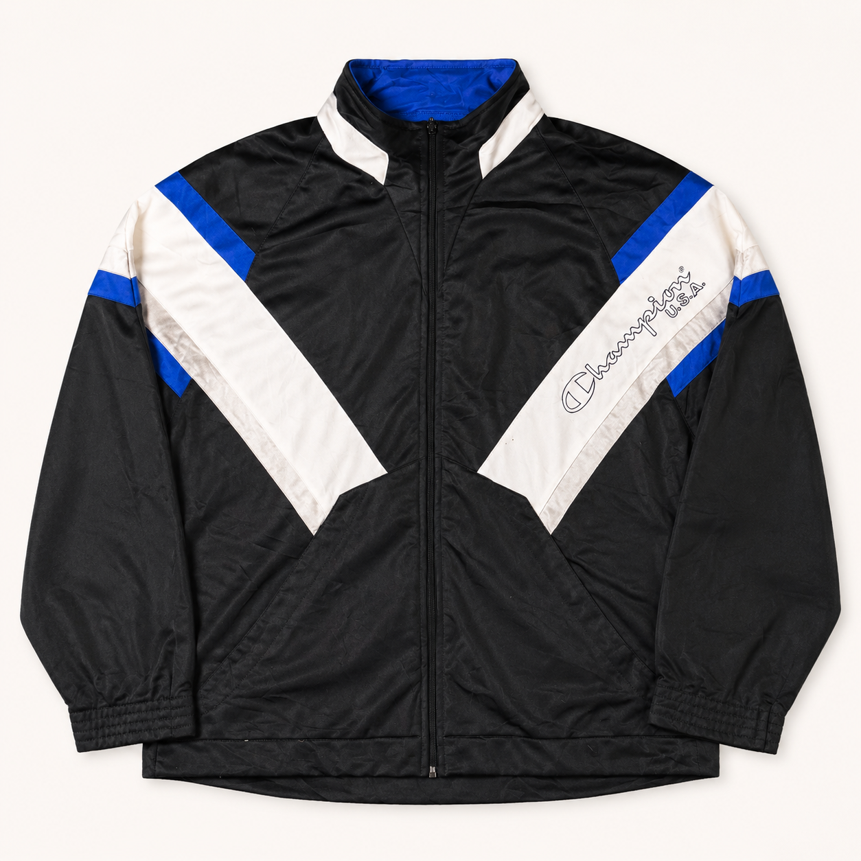 Vintage Champion USA Jacket Men's Large Black Blue Full Zip