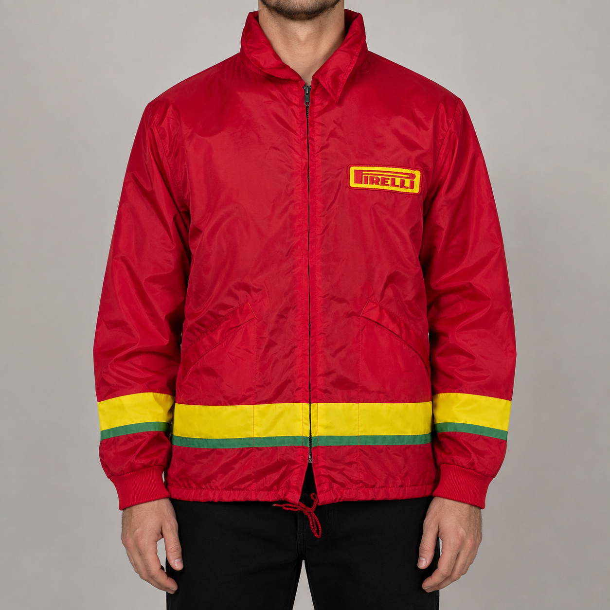 Vintage 70s Pirelli Jacket Men's Large Red Patch Logo Windbreaker