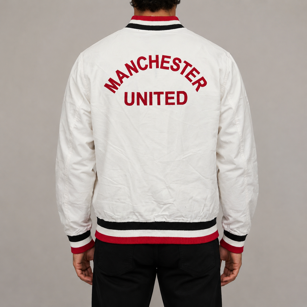 Retro 60's Replica Manchester United Jacket Men's Large White Bomber