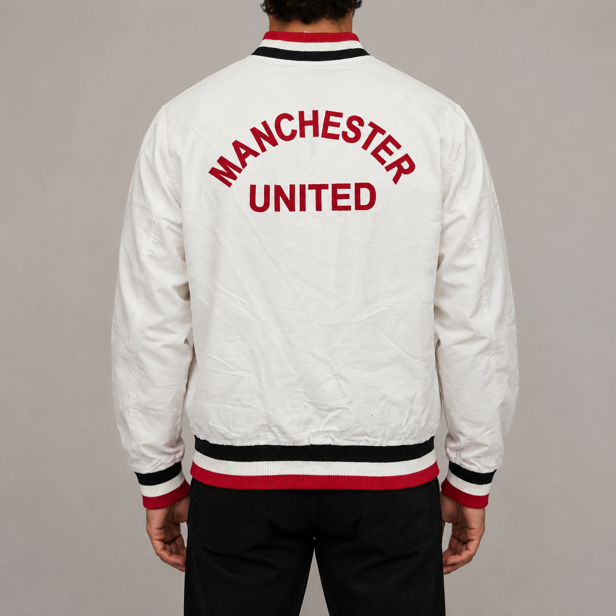Retro 60's Replica Manchester United Jacket Men's Large White Bomber