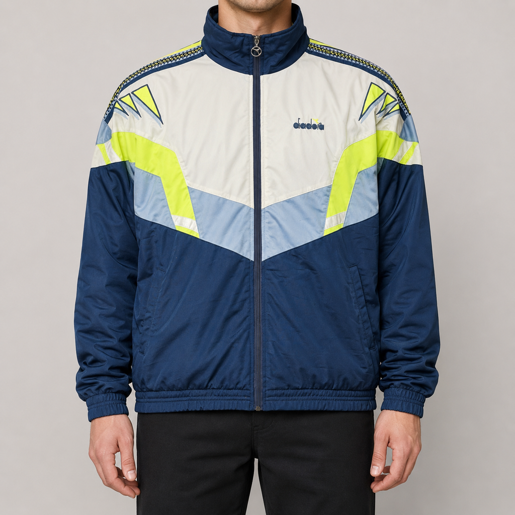 Vintage Diadora Track Jacket Men's XL Blue Green Retro Sportswear