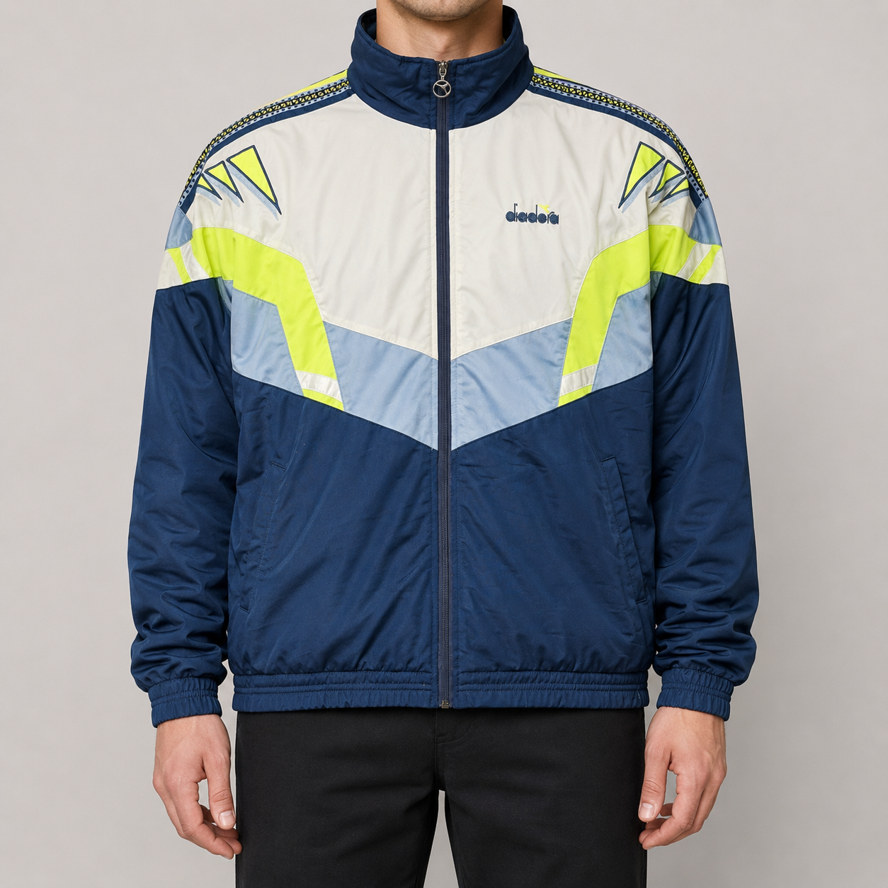 Vintage Diadora Track Jacket Men's XL Blue Green Retro Sportswear