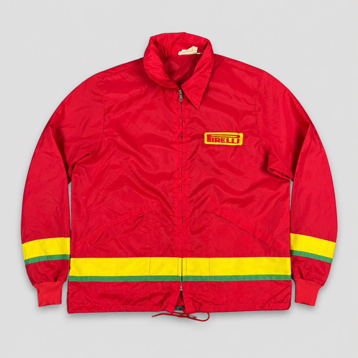 Vintage 70s Pirelli Jacket Men's Large Red Patch Logo Windbreaker