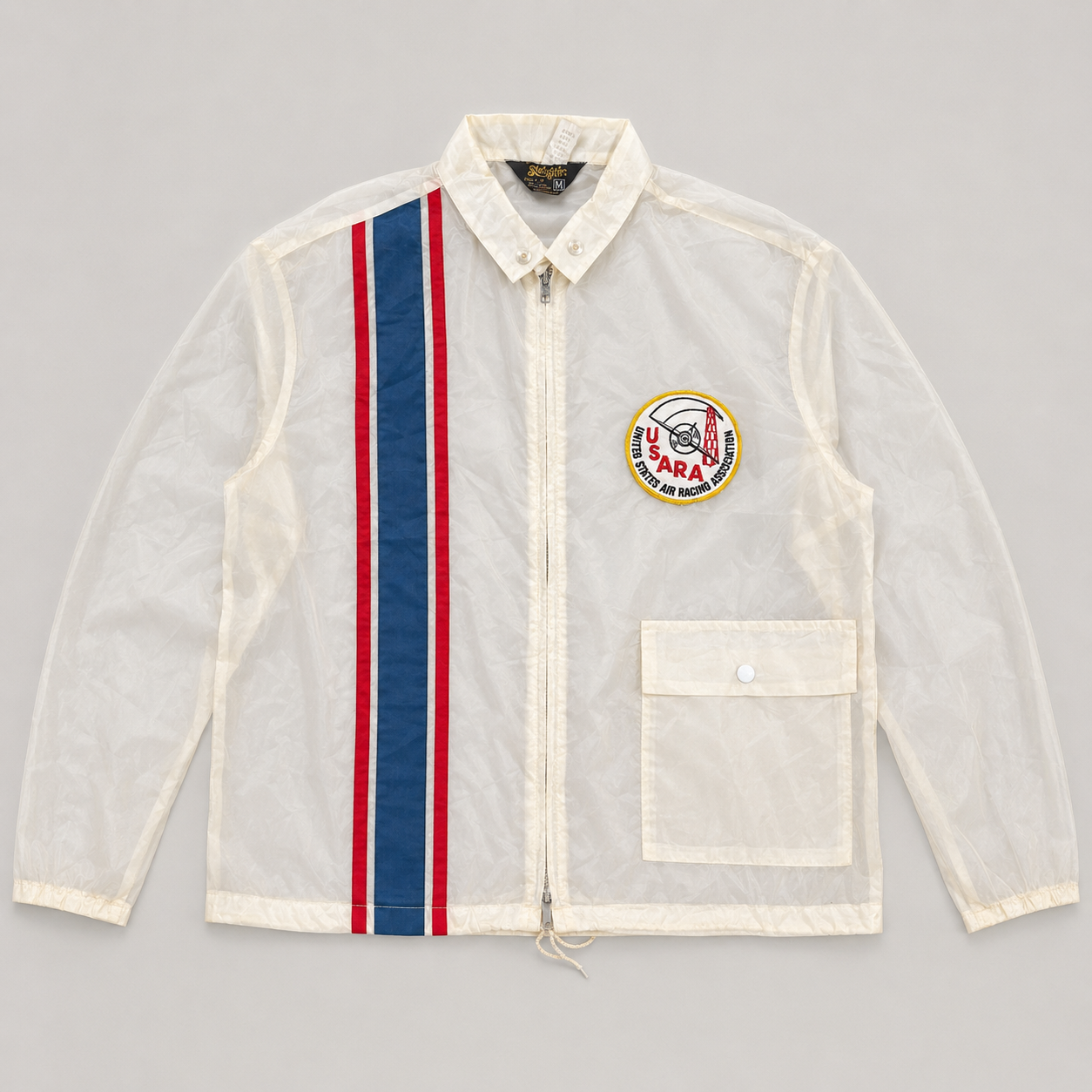 Vintage 70s Swingster Air Racing Jacket Men's Medium White Sheer Windbreaker
