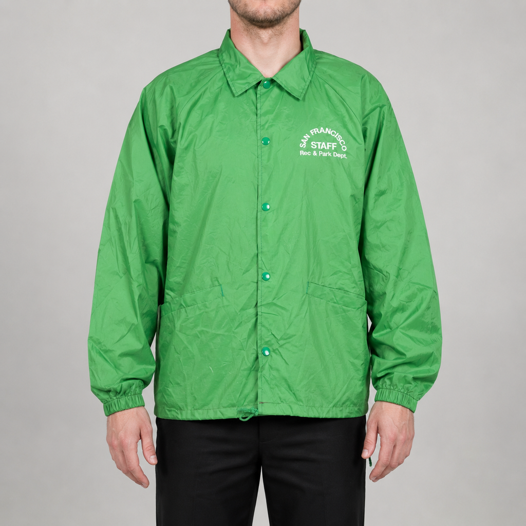 Vintage 90s Parks & Rec Coaches Jacket Men's Large Green Cardinal Windbreaker