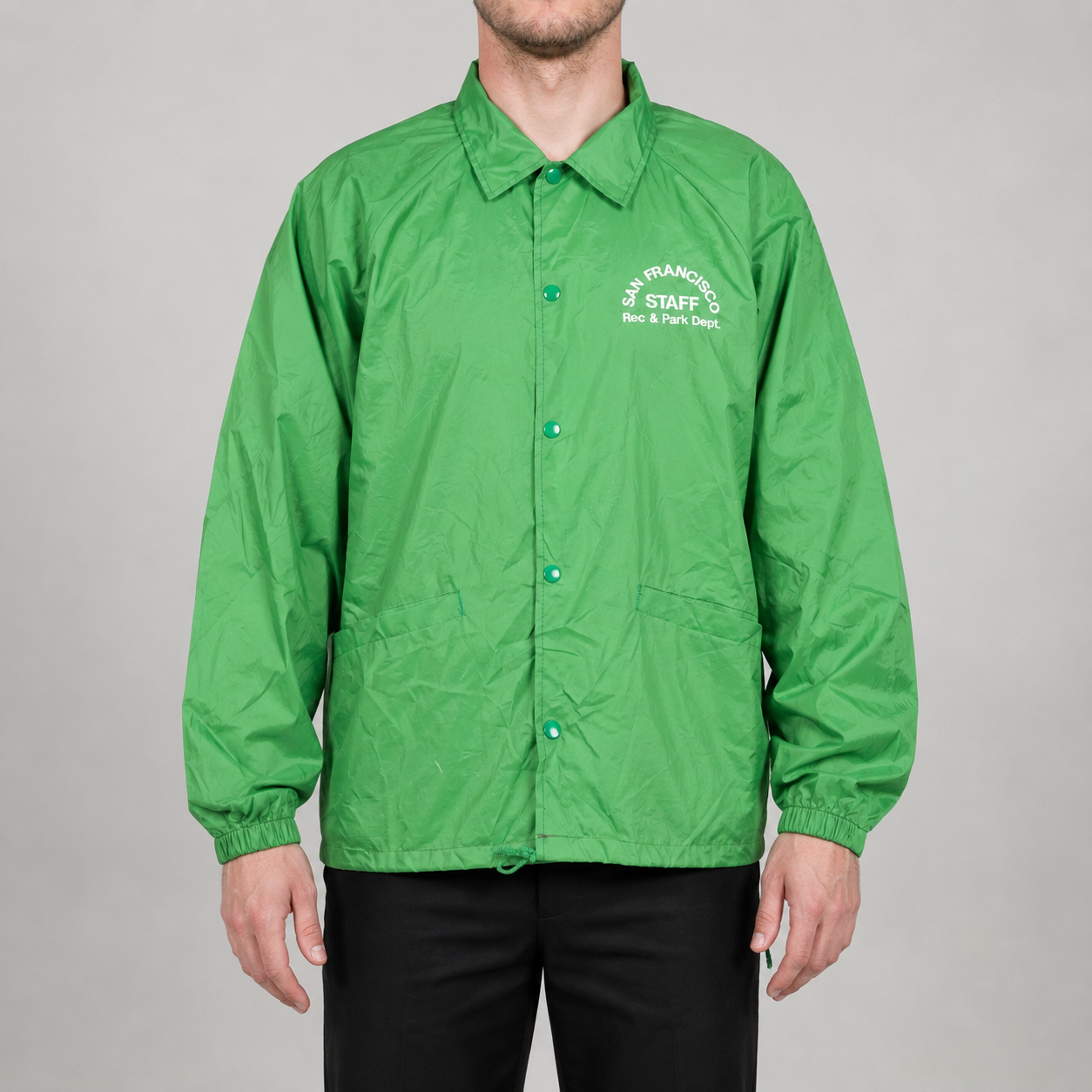Vintage 90s Parks & Rec Coaches Jacket Men's Large Green Cardinal Windbreaker