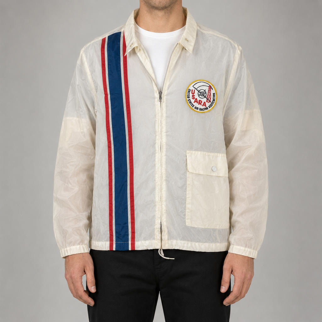 Vintage 70s Swingster Air Racing Jacket Men's Medium White Sheer Windbreaker