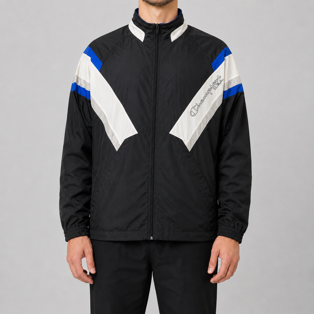 Vintage Champion USA Jacket Men's Large Black Blue Full Zip
