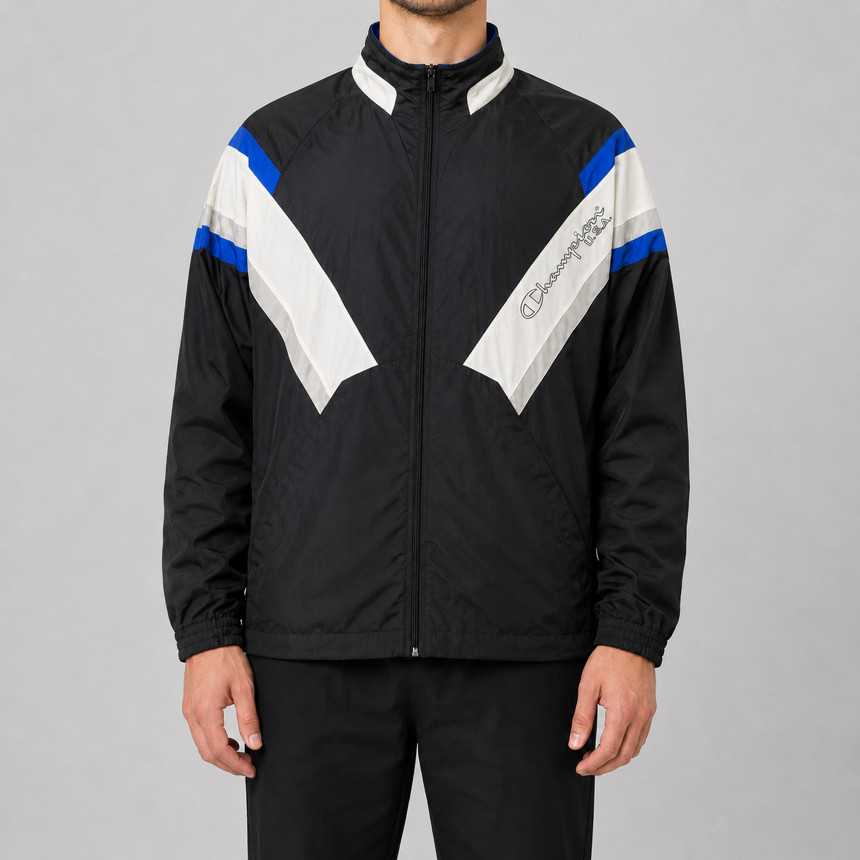 Vintage Champion USA Jacket Men's Large Black Blue Full Zip