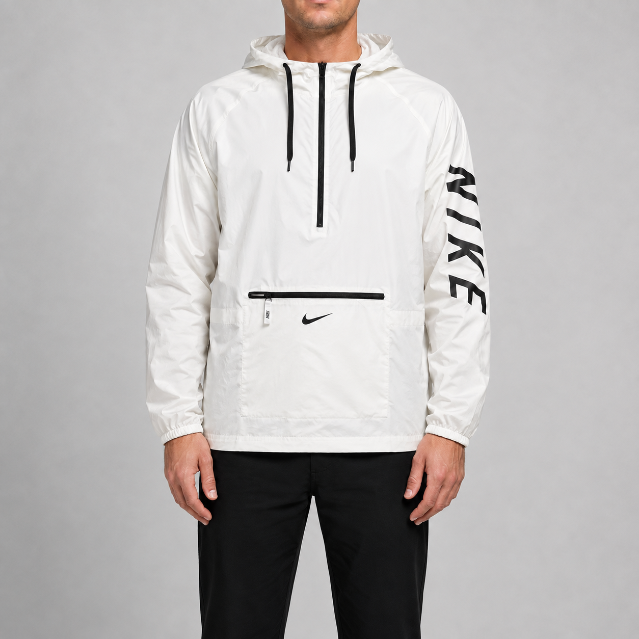 Nike Dri-fit Hoodie Jacket Men's Small White Black Spell Out Logo Anorak