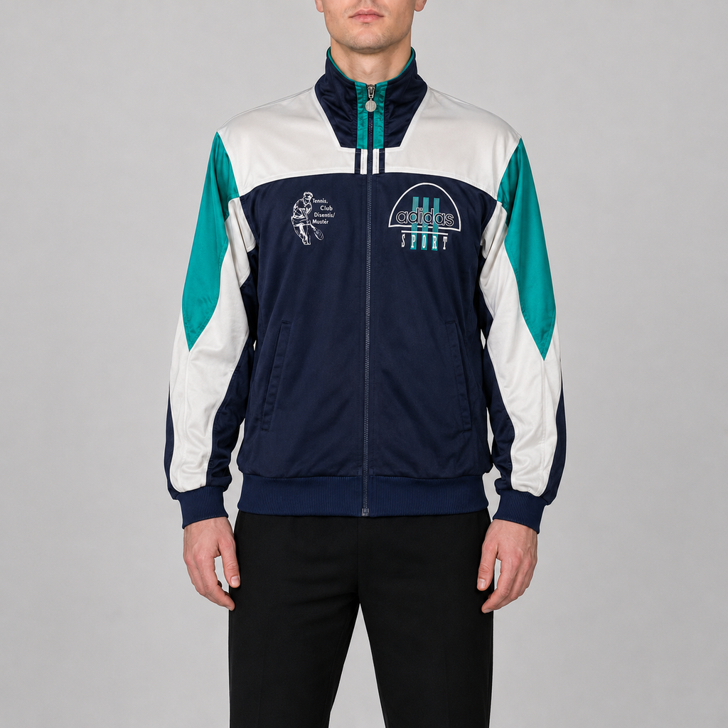 Vintage 90s Adidas Jacket Men's Small Blue Green Tennis Club Full Zip