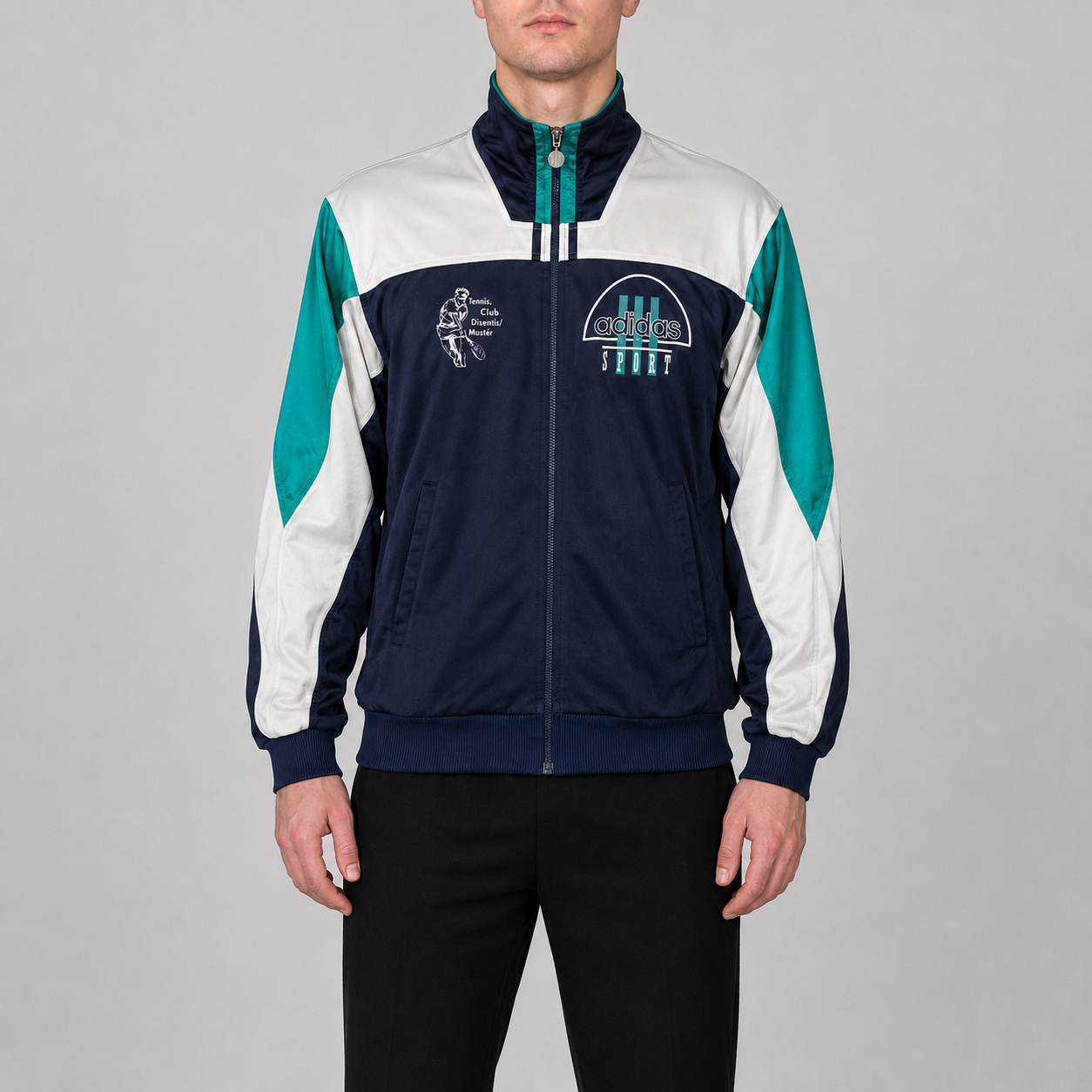 Vintage 90s Adidas Jacket Men's Small Blue Green Tennis Club Full Zip