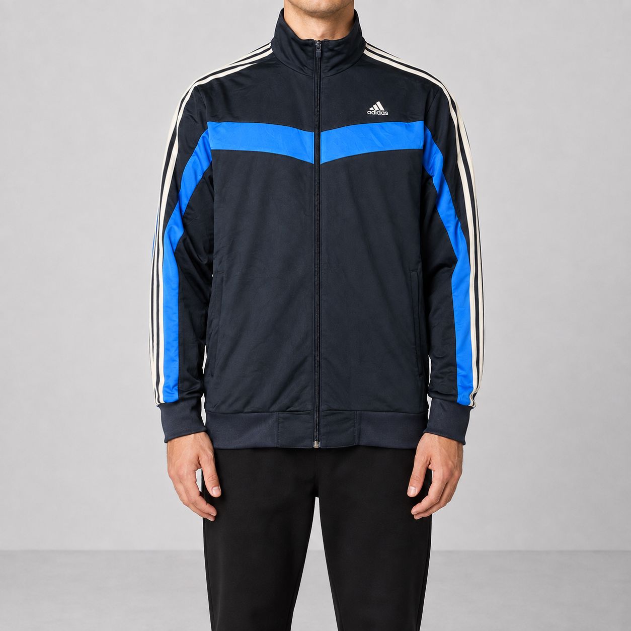 Vintage Y2K Adidas Jacket Men's Large Blue Satin Style Full Zip