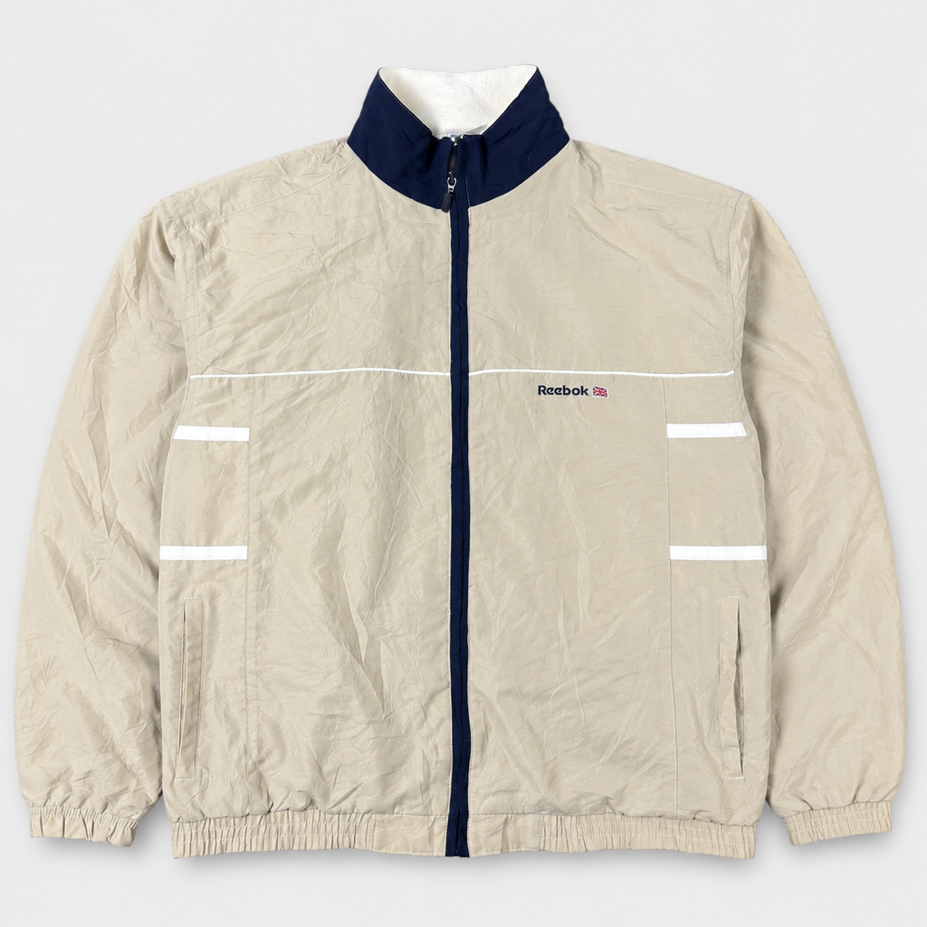 Vintage 90s Reebok Jacket Men's Large Cream Spell Out Logo Windbreaker
