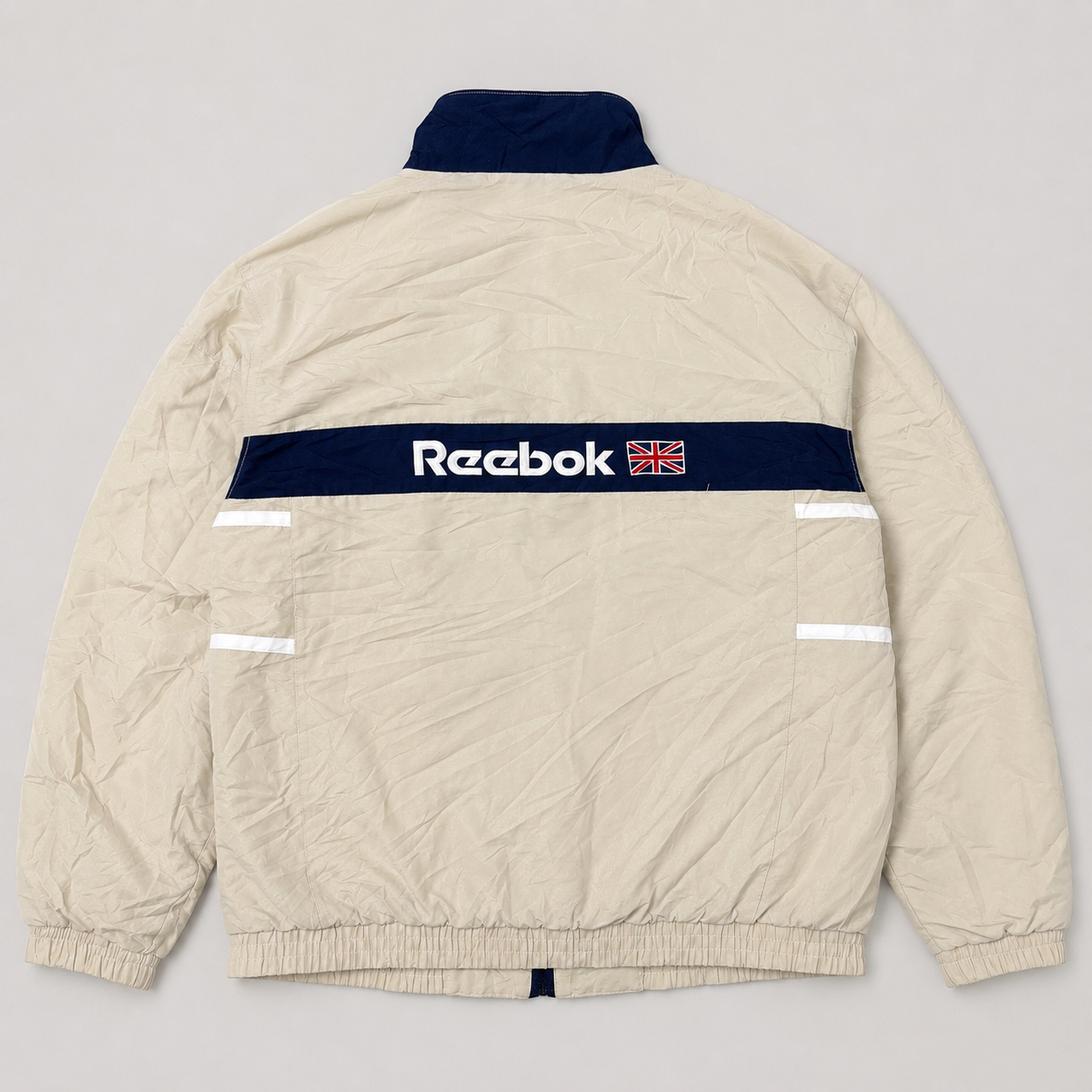 Vintage 90s Reebok Jacket Men's Large Cream Spell Out Logo Windbreaker