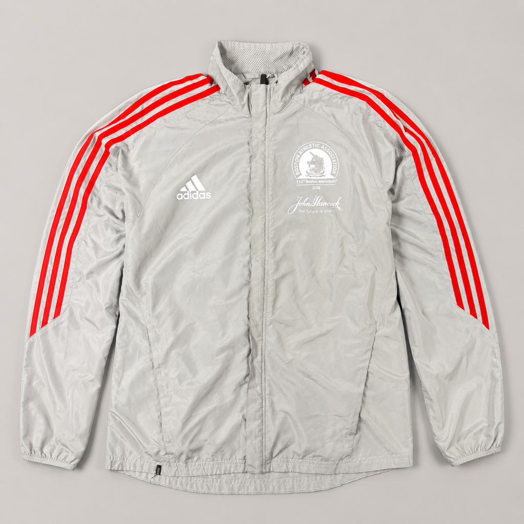 Vintage 00s Adidas Boston Marathon Jacket Men's Medium Grey Red Windbreaker